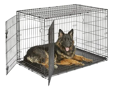New World - Jaula plegable de metal para perros de doble puerta de 122 cm, seguridad mejorada, incluye bandeja antifugas, para razas extragrandes