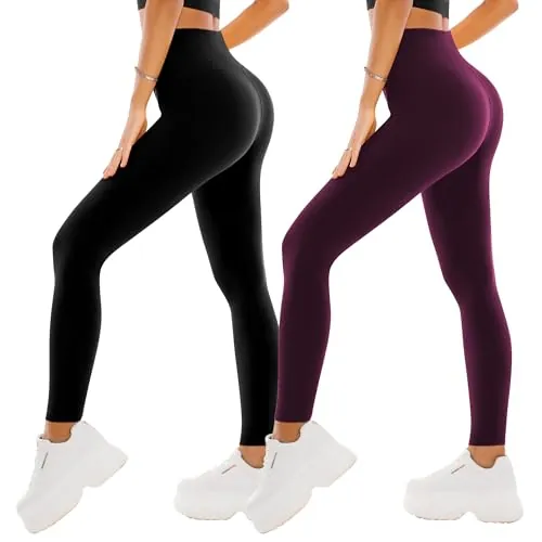 SINOPHANT Leggings de cintura alta para mujer, 2 unidades, #2 Pack Negro/Morado, S-M