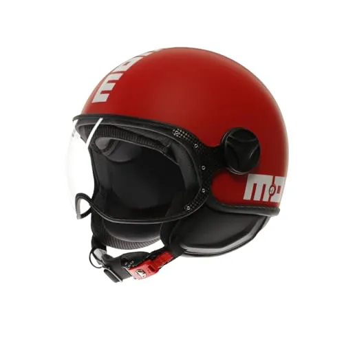 MOMODESIGN - FGTR Classic E2206, Casco Jet Moto Homologado ECE, Scooter Abierto, Ligero Con Visera, Para Hombres y Mujeres, Candy Matt Red/White, M
