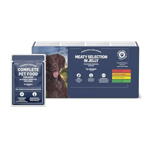 by Amazon Alimento Completo para Perros Adultos - Selección de Carne en gelatina, 4,8 kg (48 Paquetes de 100g)
