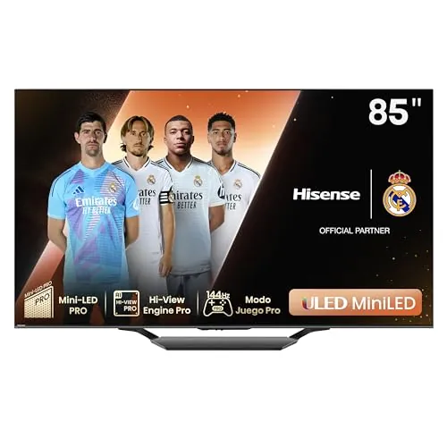 Hisense 85U7NQ - Mini-LED TV, 85 Pulgadas, con Quantum Dot Colour, Modo Juego de 144Hz VRR 240 fps, Full Array Local Dimming, Procesador Hi-View Engine,Dolby Vision IQ & Dolby Atmos (Nuevo 2024)