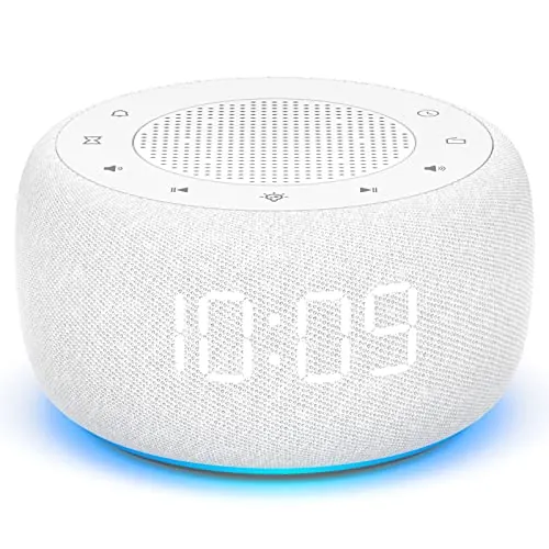 BUFFBEE Radio Reloj para el Dormitorio - Sonido Radio, 4 Tonos de Alarma, luz Nocturna de 7 Colores, Pantalla Completa con atenuador para la Mesa de Noche (Blanco)