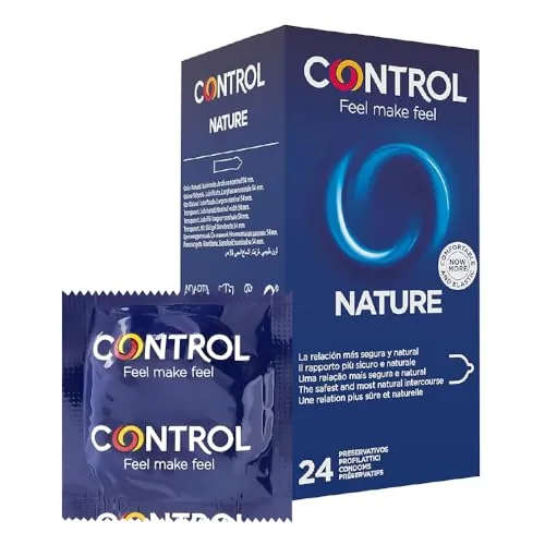 Control Preservativos Nature. Caja Pack Ahorro 24 Condones para un Placer Natural, Lubricados, Sexo Seguro, Ajuste Perfecto
