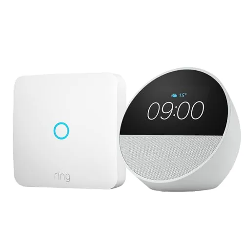 Amazon Echo Spot (última generación) | Blanco + Ring Intercom Audio | Haz que tu interfono sea más inteligente