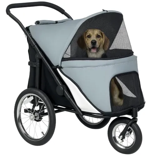 PawHut 3 ruedas cochecito para perros/gatos plegable 1 mano 20kg gris