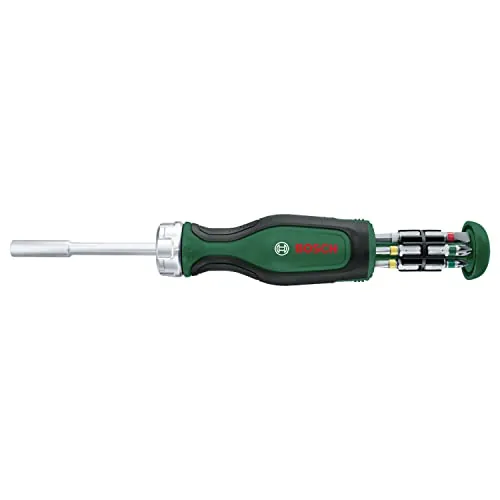 Bosch Destornillador de carraca con 12 puntas (alto par para un atornillado eficiente y de alta intensidad; depósito de puntas emergente; incluye 12 puntas; portapuntas magnético) - Amazon Edition