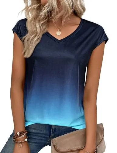 Aottori Camiseta Mujer Manga Corta para Verano Ajuste Entallado Cuello en V