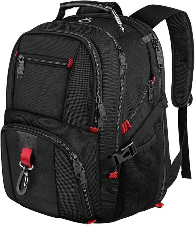 MATEIN Mochila Portatil 18 Pulgadas, Mochila Hombre Grande 55L para Ordenador Portatil Multifuncional Gran Volumen Impermeable con Puerto de Carga USB para Viajes, Trabajo, Uso Diario, Escuela, Negro