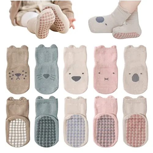 DRESHOW Bebés Calcetines Antideslizantes Calcetines de Tripulación de Tobillo con Agarres Calcetines de Algodón de Dibujos Animados para Bebé Niñas Niños