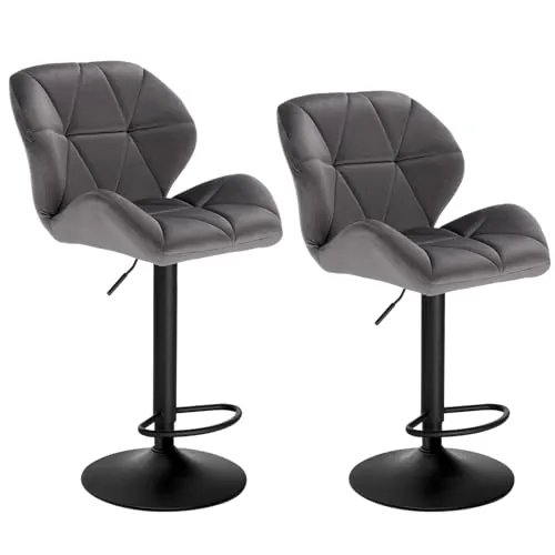 WOLTU Taburetes de Bar 2X con Respaldo Giratoria Terciopelo, Gris Oscuro | Regulables en Altura, para Comedor, Salón y Cafetería