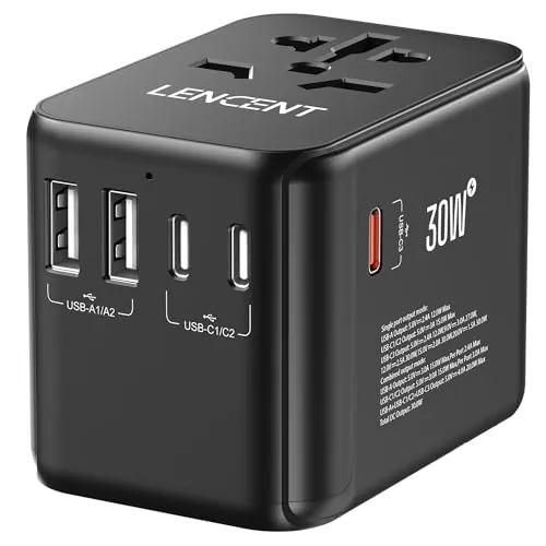 LENCENT Adaptador Enchufe Universal GAN 30W, Cargador Internacional