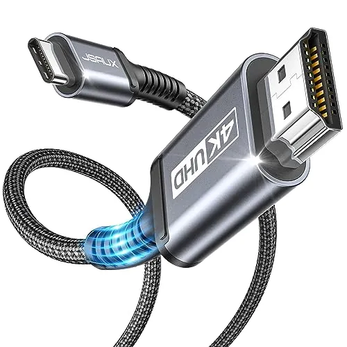 JSAUX Cable USB C a HDMI 2 Metros, Tipo C a HDMI 4K@60Hz compatible con 4K@30Hz para Thunderbolt 3, iPhone 17/16 Pro, MacBook Pro/Air, iPad Pro, Galaxy S25/S24/S10/S9, Surface Book -Gris