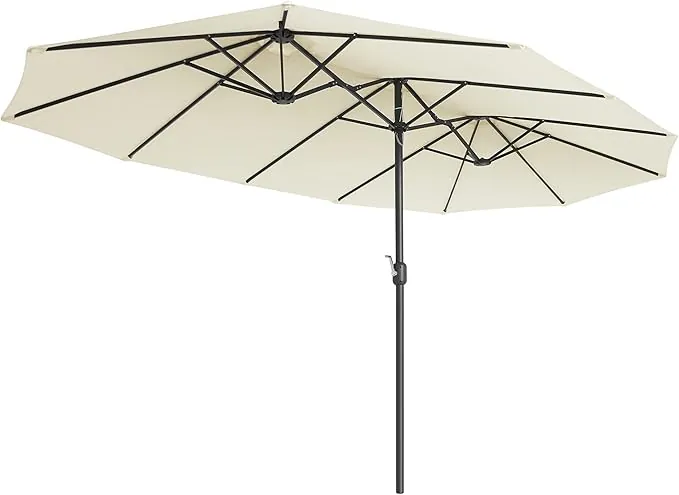 SONGMICS Sombrilla de Jardín 460 x 270 cm, Sombrilla Doble, Extra Grande, Protección UPF 50+, con Manivela, Para Terraza Aire Libre, Sin Base, Beige GPU036M01