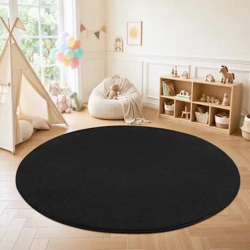 Rezutan Alfombra Redonda 160 cm - Negro, de Pelo Corto Lavable