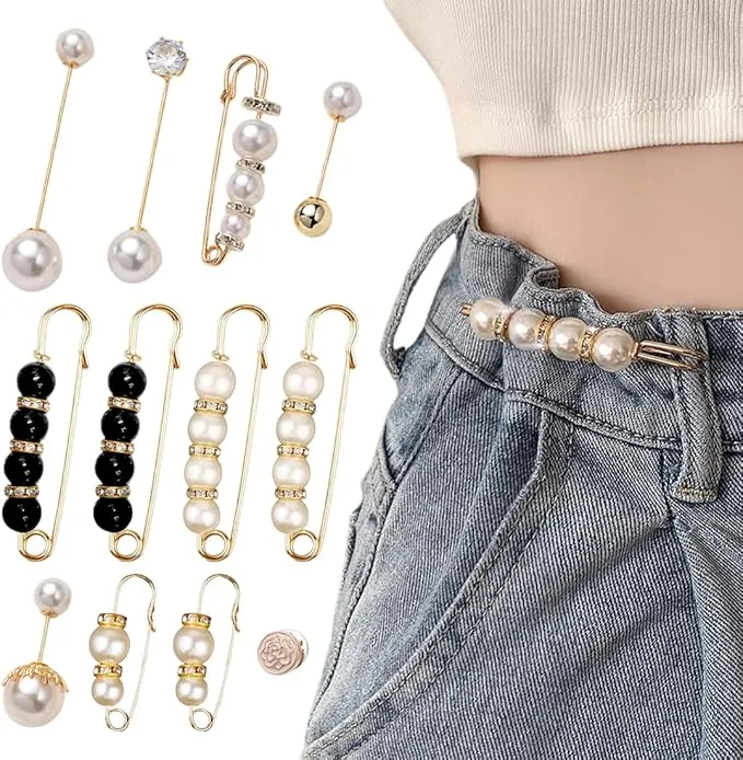 12 Piezas Imperdibles Broches de Mujeres, Alfileres de Seguridad con Perlas y Cristales, ara Mujeres y Niñas, Decoración para Chal, Suéter, Bufanda, Vestido