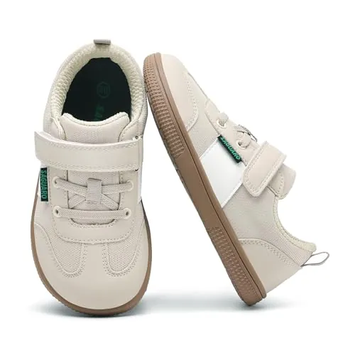 SAGUARO Niños Zapatillas Barefoot Niño Calzado Respetuoso Ancho Zapatos Minimalistas Ligeros Zapatillas Deportivas Atmungsaktiv Bambas para Exterior y Interior, Blanco Roto, 30 EU