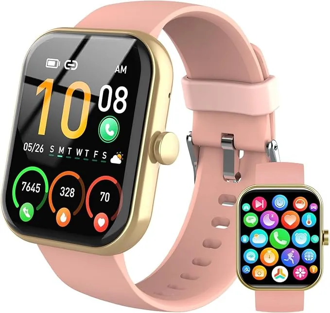 Reloj Inteligente Hombre Mujer, 2025 Nuevo 1.96'' Smartwatch Llamada Bluetooth, Pulsómetro/Monitor de Sueño/Podómetro, 110+ Modos Deportivo Hombre,Pulsera Actividad Impermeable IP68 para Android, Rosa