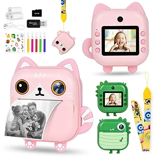 Ainiv Camara Fotos instantanea, 2.4" HD 12MP Camara Instanea con Tarjeta SD de 32GB, bolígrafos de Colores y Papel de Impresión, Regalos de Cumpleaños-Rosa