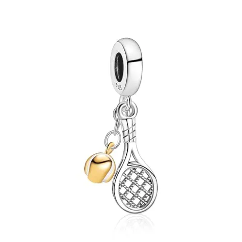 Annmors Charm Abalorios Tennis Racket Colgante de Cuentas Plata de Ley 925 Circonita Cúbica Compatible con Europeo Pulseras Collar,Charms de Festival Cumpleaños Para Mujer Niña