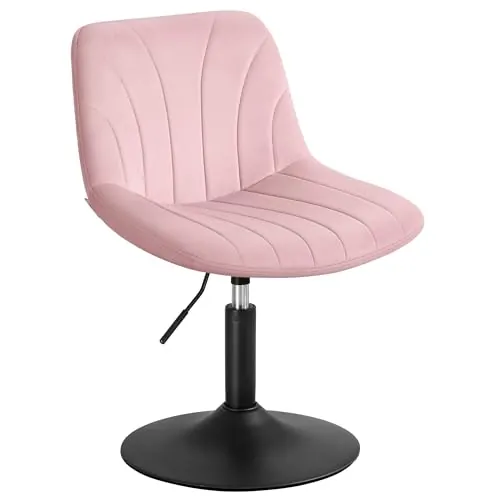 VASAGLE Taburete Tocador Giratorio, Terciopelo, Rosa Jalea y Negro Mate