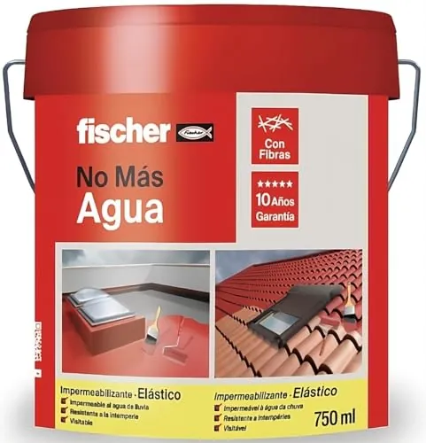 fischer Polímero líquido a base de caucho acrílico con fibras para tejas y baldosas, Fácilmente aplicable, Resistente al agua y a la intemperie, Gris, Impermeabilizante Con fibras, (750 ml)