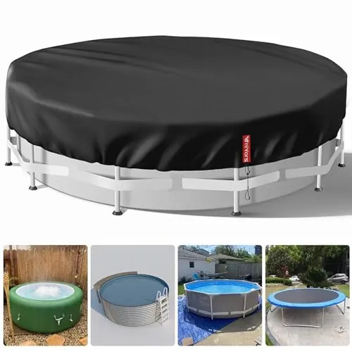 VniYors Cobertor Piscina 366,Tarea Pesada 420D Lona Piscina, Cubre Piscinas Redondas Resistente Al Agua, Al Polvo Y Al Desgarro con CordóN Y Clavos De Tierra（366cm）- Negro