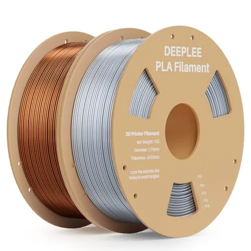 DEEPLEE Silk PLA 1.75 mm, Gris Plateado y Cobrizo, Pack 2 x 1 kg