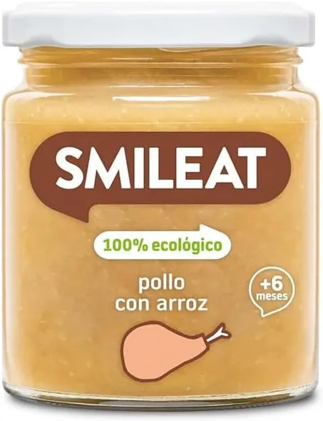 Smileat - Tarrito infantil de Pollo con Arroz - para Peques +6 Meses - Sin Azúcar ni Sal Añadido - Materia Prima de Calidad. Textura Suave y Fácil de Comer - 230g