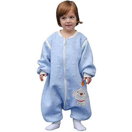 MIKAFEN Saco Dormir Bebe Invierno 2.0tog. con Mangas extraíbles,100% algodón otoño e Invierno.1 a 3 años - Azul