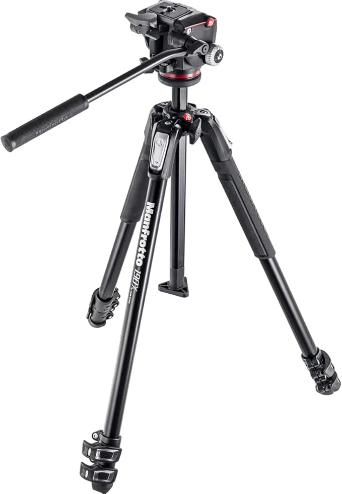 Manfrotto MK190X3-2W Kit Trípode de Aluminio de 3 Secciones con Cabezal Fluido de 2 Vías – Trípode Foto/Vídeo para Cámaras Réflex y sin Espejo, Negro/Antracita