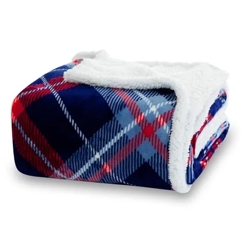 Winthome Manta Gruesa Cálida, Doble Capa Sherpa (Azul Cuadro, 130x170cm)