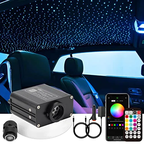 CHINLY Luz de Fibra óptica para Coche/Techo, 16W Twinkle 500pcs de (0,75 mm + 1,0 mm + 1,5 mm) Kit de Luces de Cielo Estrellado de Fibra óptica LED Bluetooth RGBW App/Control Remoto