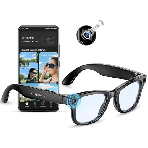 Mingtawn Gafas Inteligentes con Camara 8MP, Gafas IA Bluetooth/WiFi, Smart Glasses con Fotografía/Grabación/Llamadas/Música/Traducción/Reconocimient Imágenes, Glasses de Sol Inteligentes Hombre Mujer
