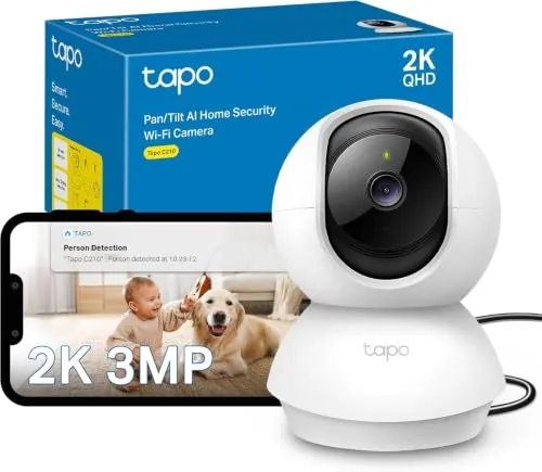 Tapo C210 - Cámara de Vigilancia WiFi Interior 360º, 2K 3MP, Detección IA
