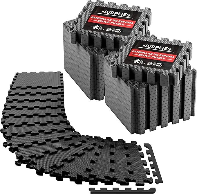 JUPPLIES - Suelo Gimnasio Set 36 Piezas 30x30x1cm - Esterilla Puzzle Fitness de Goma para Suelo - Alfombra Protectora para Gimnasio en Casa - Tatami en Puzzle
