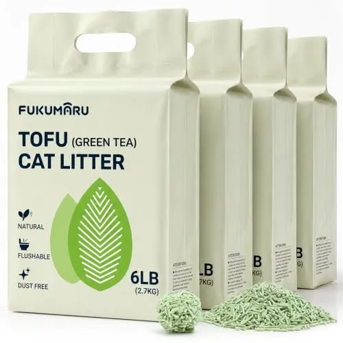 FUKUMARU Arena de Tofu para Gatos 10.8kg - Arena aglomerante para Gatos, Control de Olores con Aroma de Té Verde, Libre de Polvo y fácil de aglomerar, Desechable en el Inodoro