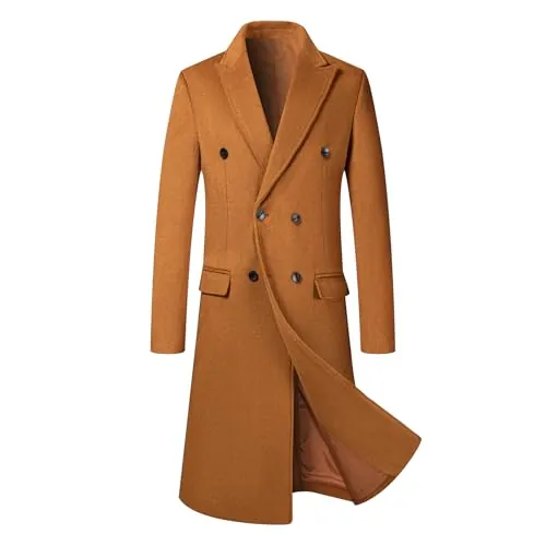 Allthemen Abrigo cálido de doble botonadura para hombre gabardina larga chaqueta de invierno lana corte entallado