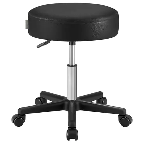 Songmics Taburete de bar Taburete de trabajo acolchado con ruedas regulable en altura Negro LJB61B