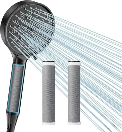 Cobbe Cabezal de Ducha con Manguera, Mano de Ducha con 3 Filtros de Carbón, 6 Tipos de Chorro, Alta Presión y Ahorro, Filtro Contra Cal para Agua Dura, Elimina 99% del Cloro (Negro)