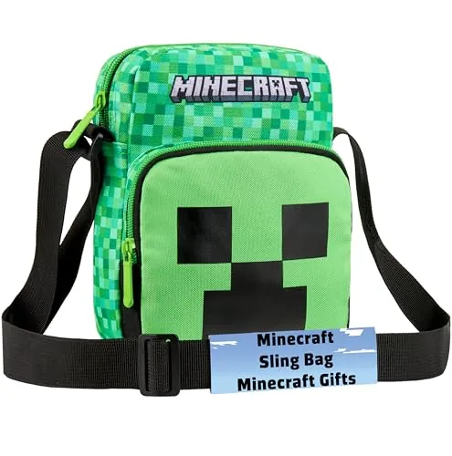 Minecraft Bolso Bandolera Niño y Adolescente con Correa Ajustable, Creeper Bolsos Movil Viajes, Deporte, Gamer Regalos (Verde Creeper 1)