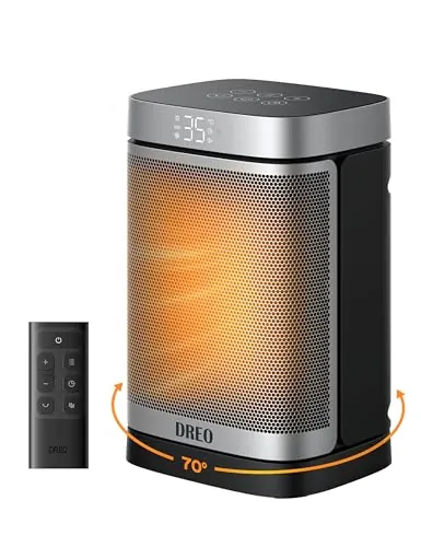 Dreo Calefactor Atom One, 3-Modos 3-Velocidades, 70°Oscilación, Calefactor cerámico de PTC con termostato, con termostato, temporizador 1-12H, Mando a distancia, Modo ECO-Ahorro de energía