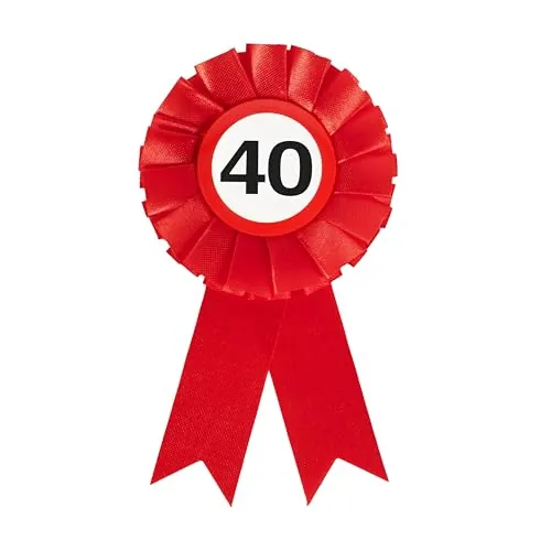 Tiwoca regalo para el 40 cumpleaños – Insignia roja y blanca con diseño de señal de tráfico “40” – Decoraciones originales y divertidas, ideales como regalo para hombre y mujer