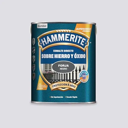 Hammerite Esmalte directo sobre hierro y óxido, Forja, Color Negro, 5 L (Paquete de 1)