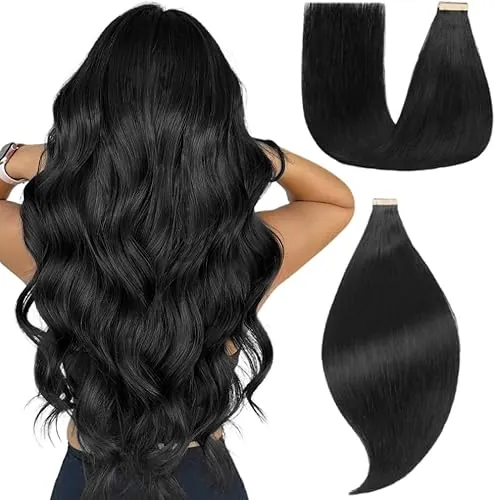 Einbeauty Extensiones Pelo Natural 50cm 50g Negro Azabache - Adhesivas 20pcs - Cabello Humano (20 Pulgadas, 1#)