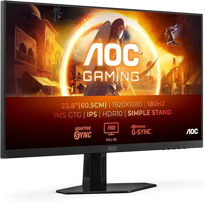 AOC 24G4XED Gaming Monitor 24 Pulgadas, 180Hz Panel Fast IPS, 0.5HDR10, Adaptive Sync, G-Sync Compatible, Altavoces (1920x1080 HDMI 2X 2.0 DP 1x 1.4) Negro