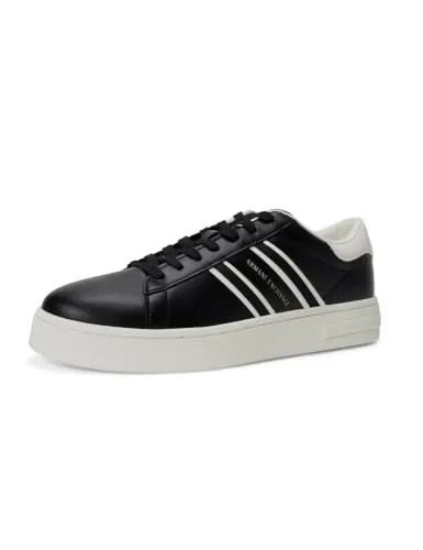 Armani Exchange Zapatillas Deportivas London, para Hombre, diseño de Rayas, Color Contrast, Color Negro y Blanco, Talla 41 EU