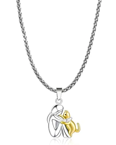 SCJJZ Collar de gato,Collar de abrazo de gato y niña, colgante gato, colgante con forma de animal, para niñas, hijas, madres y amigas,Regalo para amantes de los gato