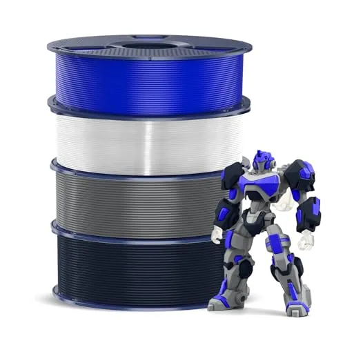 SUNLU 4KG PETG Filament, Medianoche+Gris+Blanco Transparente+Azul Klein