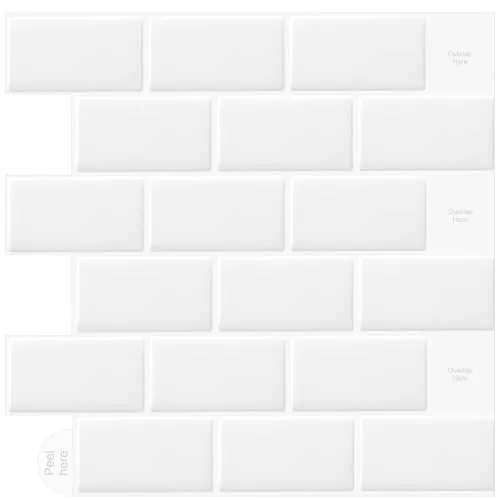 Vinilos Cocina Azulejos Adhesivos 3d Pegatinas de Baldosas Pared Blanco para la Cocina Baños (10-Piezas 30.5 x 30.5cm)