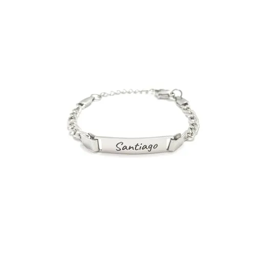 H'Helen Pulsera Personalizable de Acero o Dorado para mujer y hombre,niño y niña Regalo Día del Padre (Acero, 15.5+5cm)